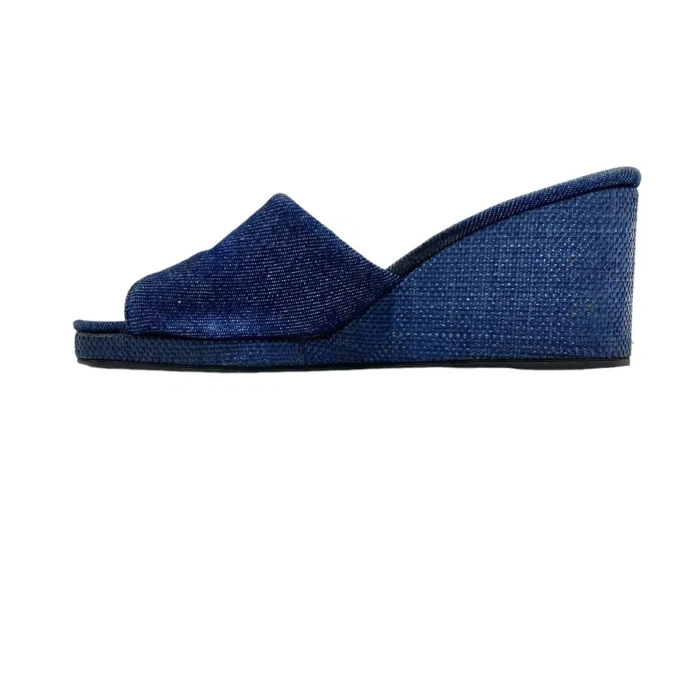 PERUGIA WEDGES HEELED DENIM SANDALS in blue- SIZE 37